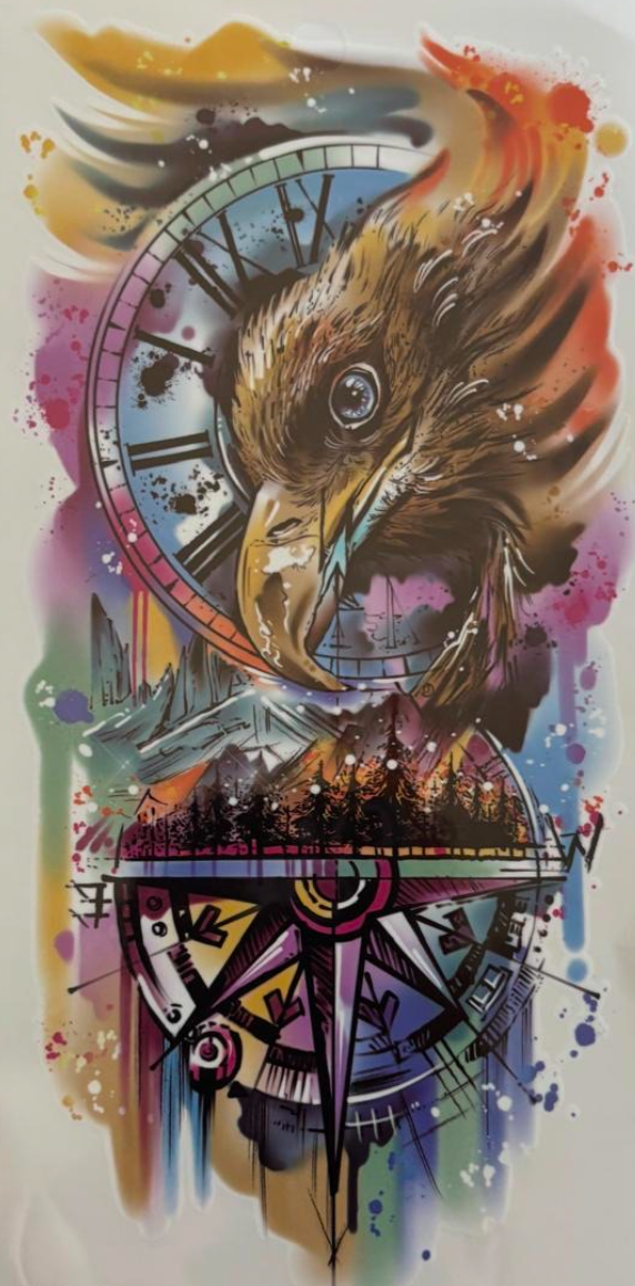 Aigle en style aquarelle et horloge