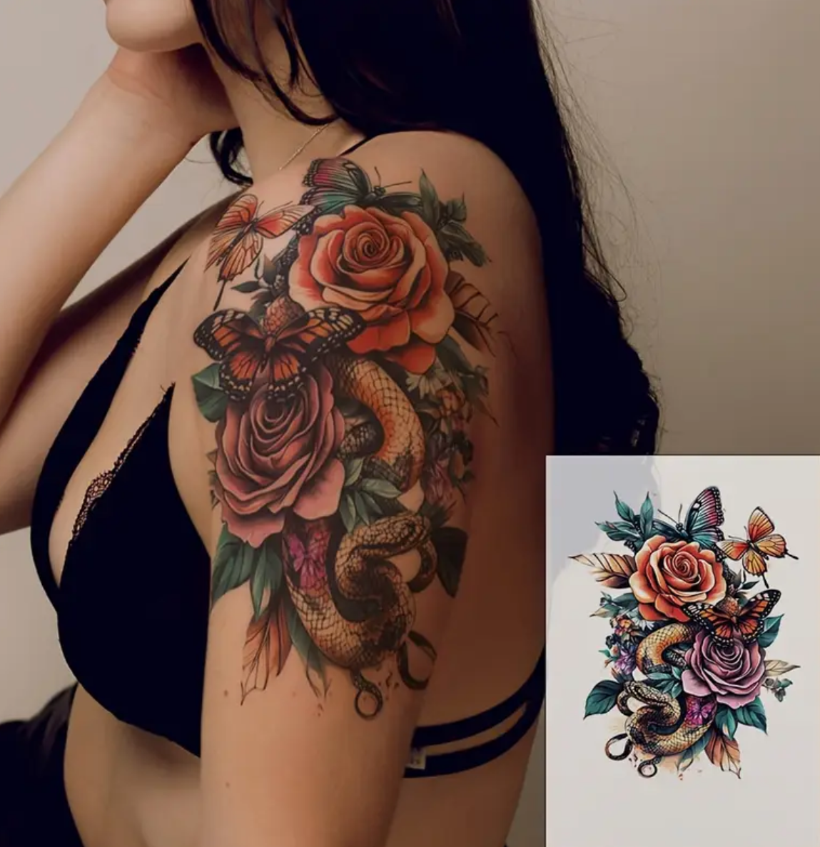 Rose, paillon et serpent colorés