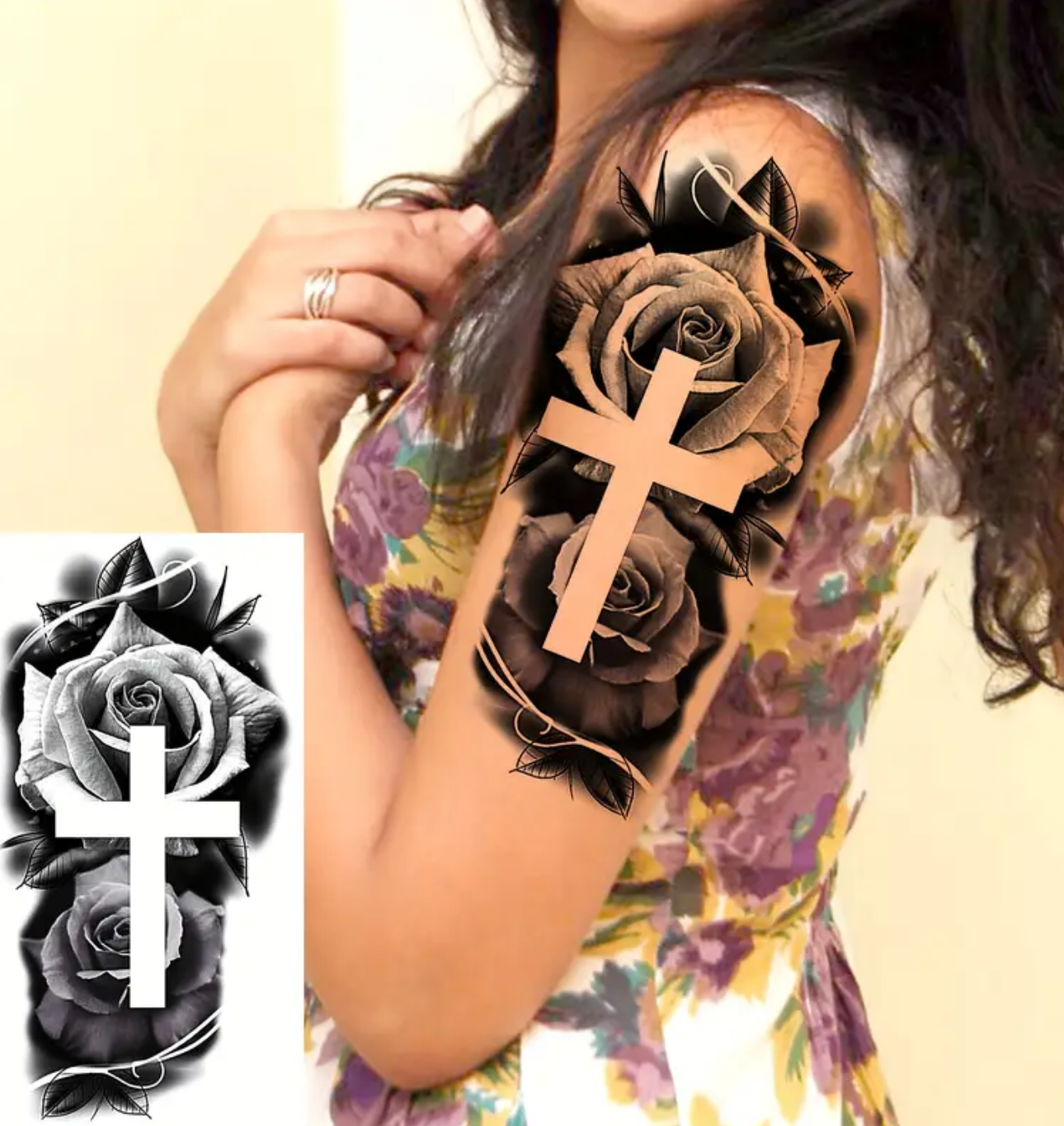 Rose avec croix chrétienne