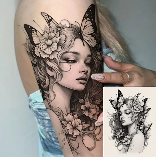 Déesse avec fleurs et papillons