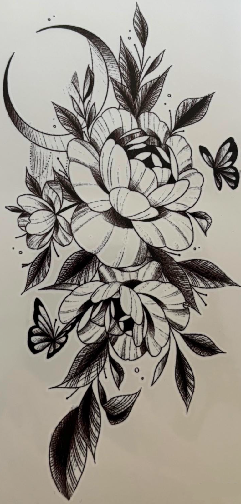 Fleurs avec lune noir et blanc