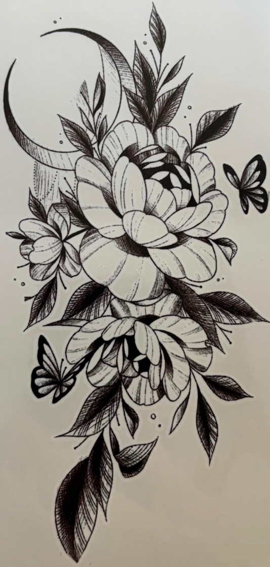 Fleurs avec lune noir et blanc