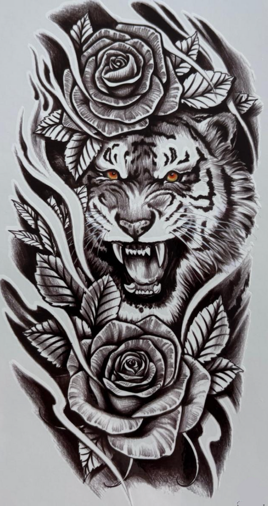 Fleurs et tête de tigre