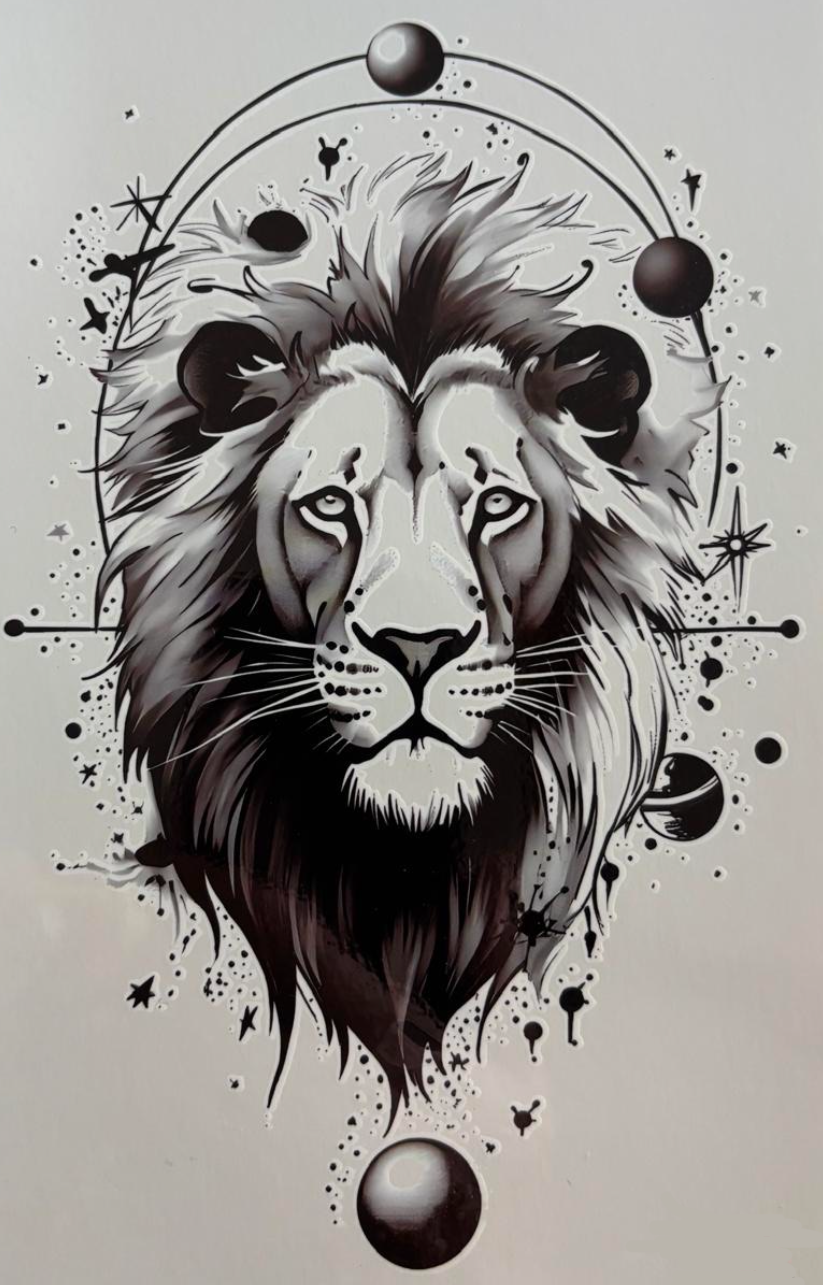 Lion avec astres et étoiles