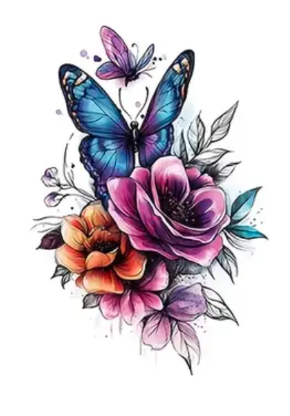 Papillon et fleurs colorés